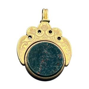 Victorian gold tone watch fob spinner stone reversible pendant for necklace